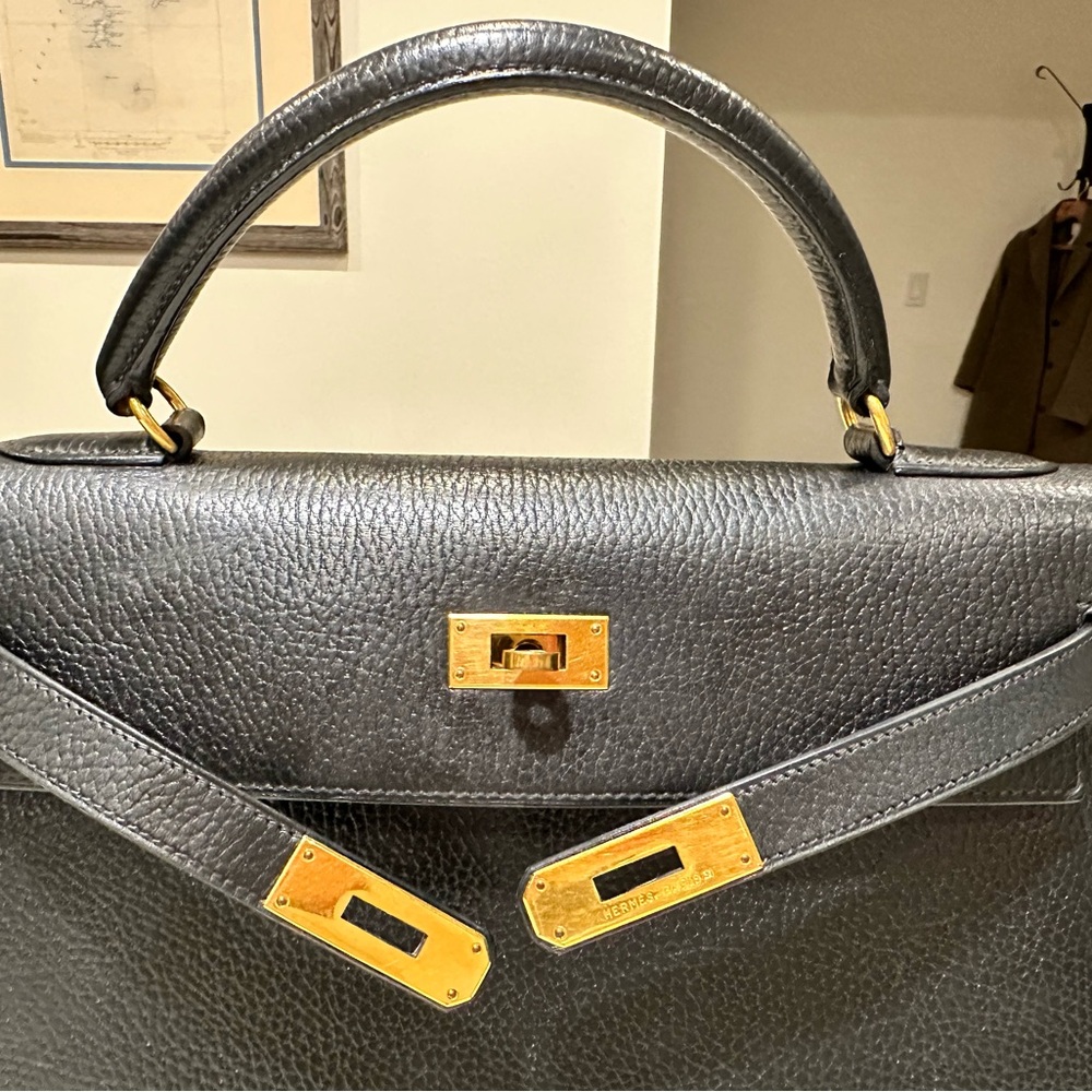 HERMES Kelly 32 Black Ardennes Leather, GHW, Sellier X Circle - Picture 4 of 16